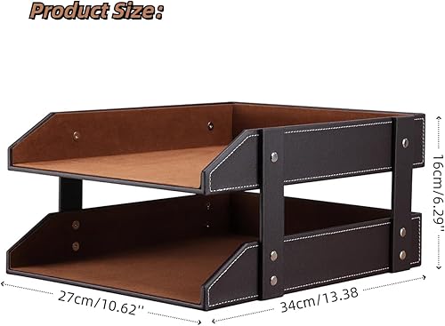 Miniatura 2 de KINGFOM Bandeja de cartas, bandeja organizadora de papel de cuero, soporte de madera para archivos de escritorio, archivador de escritorio, soporte