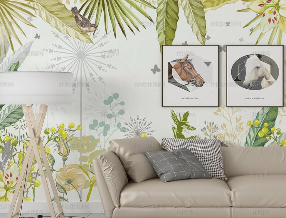 Papier peint intissé tropical pour chambre et restaurant panoramique dessin main