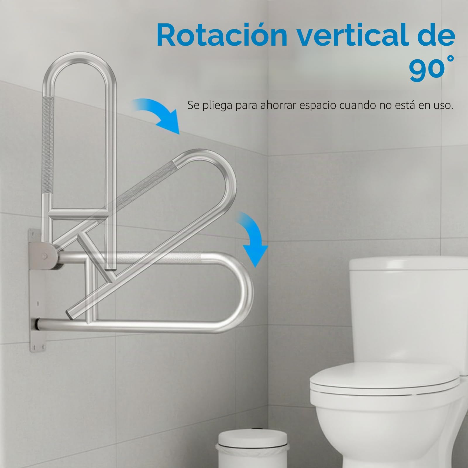 Barra Baño Abatible Acero Inoxidable 60cm | Barra WC Seguridad, Mate Antideslizante, Apoyo Seguridad Asidero, Agarre Plegado Compacto, Ducha