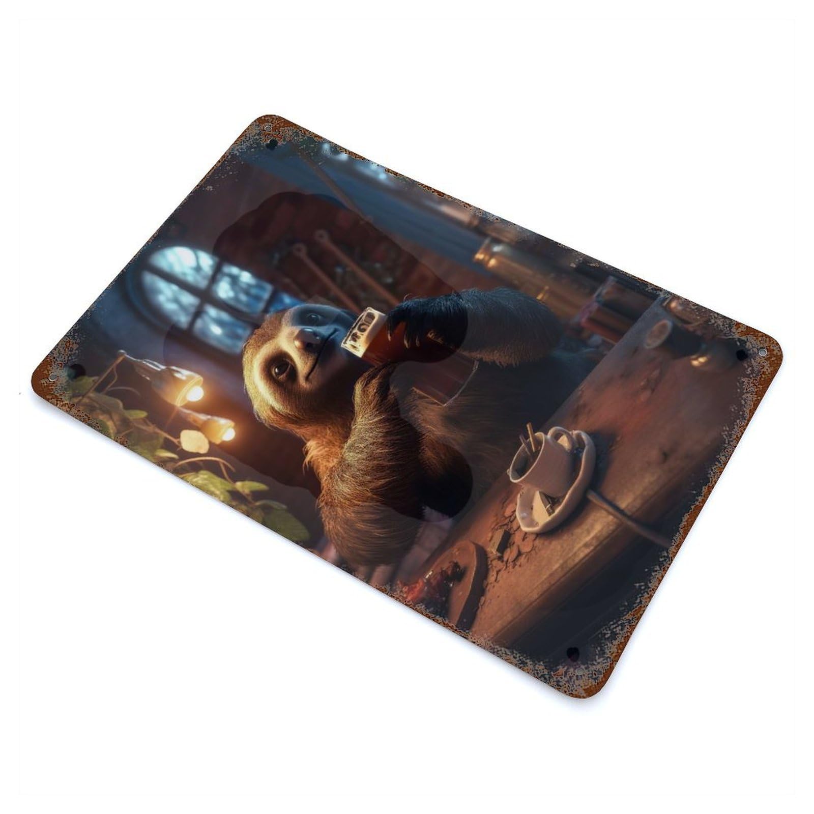 Garage Style Sloth Drinking Beer Bar Distressed Metal Wall Sign 11.8"x7.9", Vintage Wall Decor for Bar And Workshop