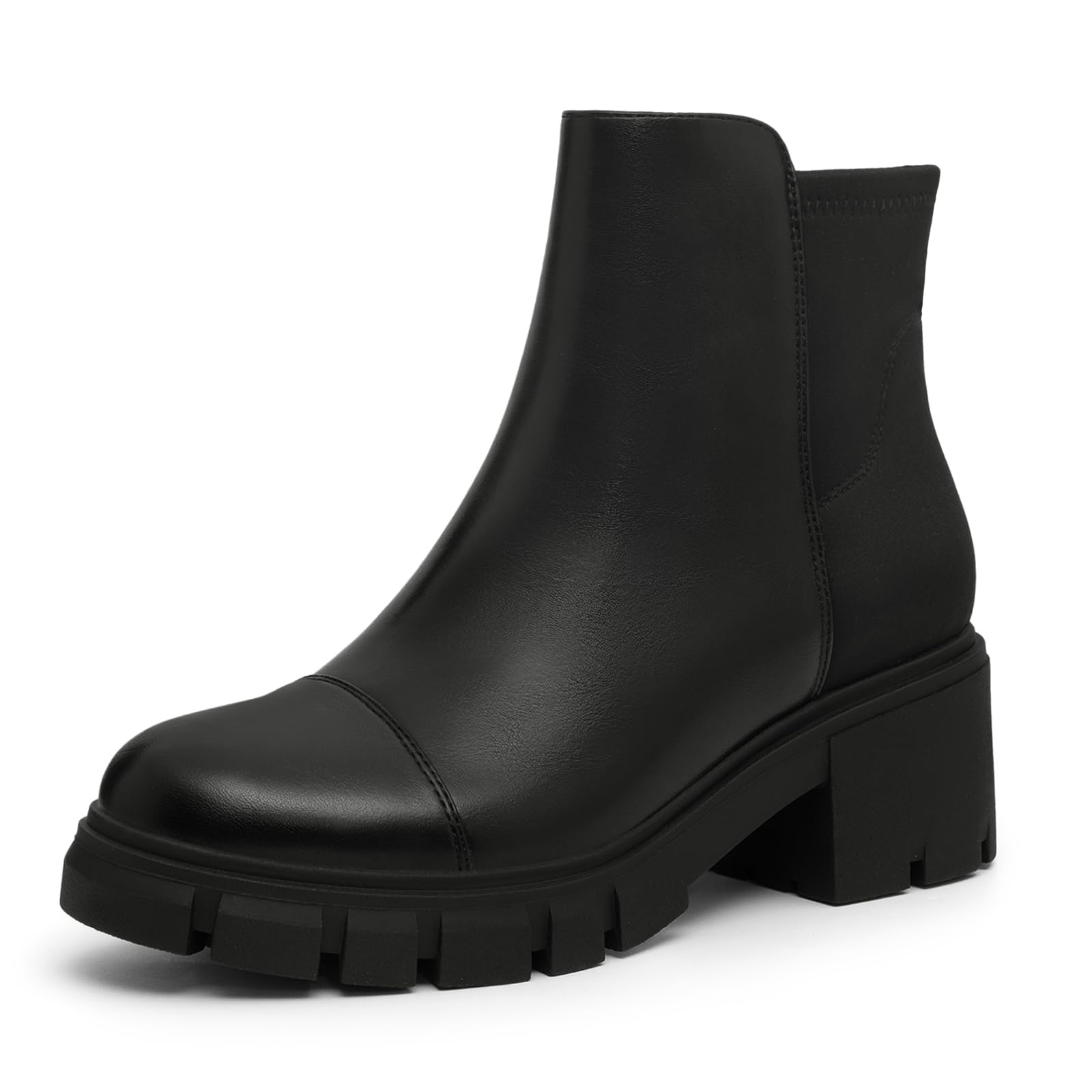 Athlefit Womens Ankle Boots Platform Lug Sole Chunky Heel Chelsea Booties with Side Zipper