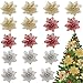 Flores Navidad de Poinsettia Artificiales 18pcs Purpurina Flores Artificiales Flores de Pascua Navidad Flor de Simulación Navideña Flores Navideñas Artificiales Flores Navidad Doradas Rojo Plata