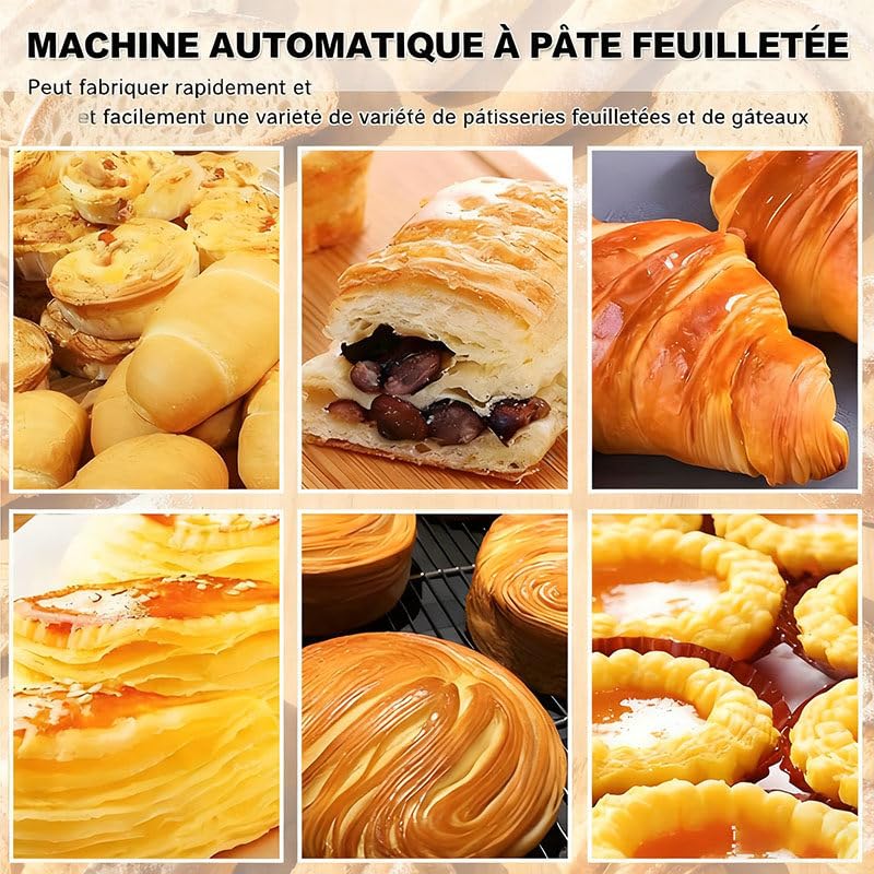 Laminoir électrique Domestique pour pâte feuilletée - Acier Inoxydable, épaisseur réglable de 2 à 30 mm, Pliable, idéal pour Pizzas, Croissants, viennoiseries et fudges.