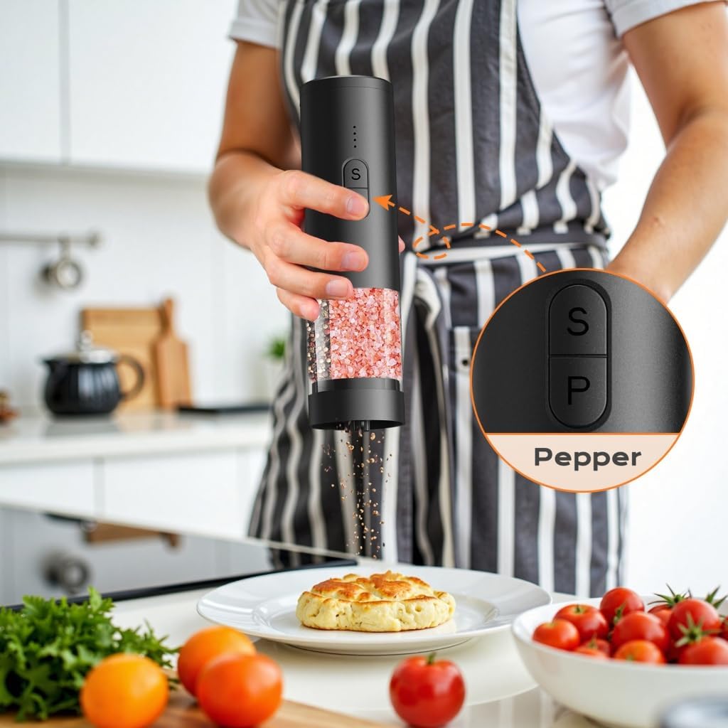 Electric Peppers Grinder With Nonrust Steel Bright Color Option Effortlessly Single Button Operation Kitchens