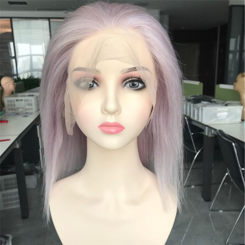 13 x 4 HD Lace Front Glueless peruki dla kobiet do cienkich włosów | Liliowo-szara peruka Bob Peruka do włosów ludzkich prostych Wear and Go(8 cali)