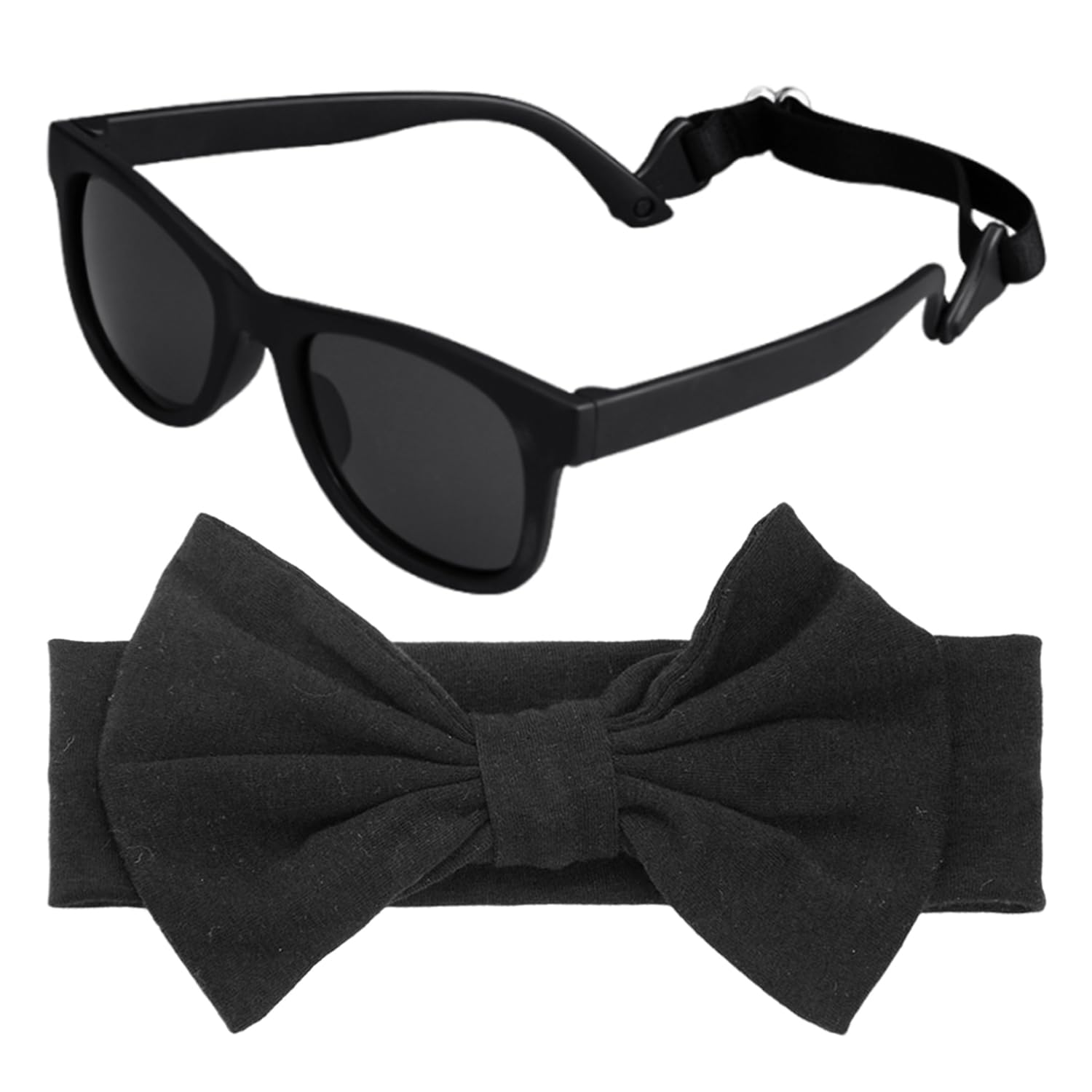 Wufgwbd Unisex Infant Black 1Pc Baby Sunglasses And 1Pc Baby Headband, Kids Sunglasses, Soft Silicone Sunglasses, Bow Headband, Baby Elastic Headband, Baby Headwear