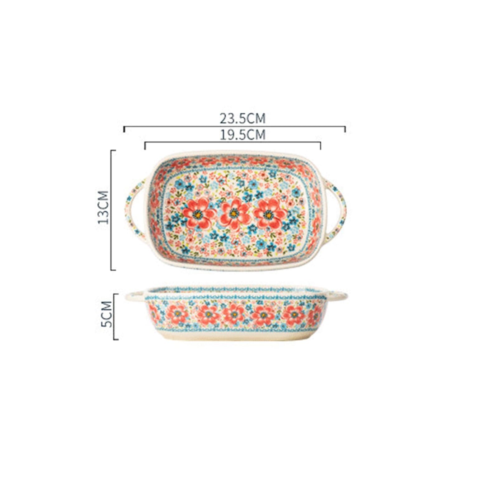 Platos de Hornear Fuente for Hornear Rectangular de cerámica con diseño Floral Platos de Horno Lasaña(Pequeño)