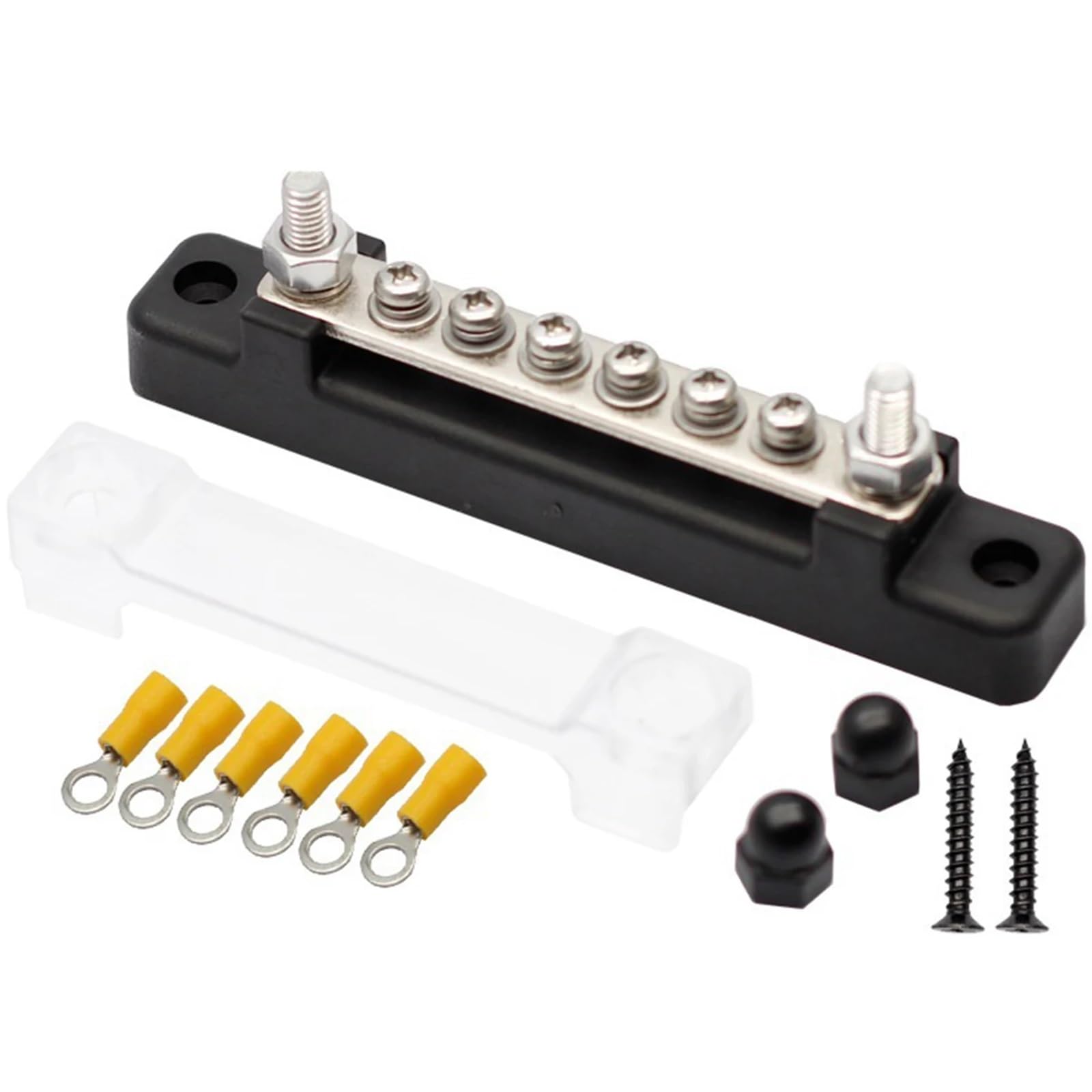 Bloque de distribución energía 6 vías, barra colectora, bloque terminales coche, negativa, 300V CA/48V CC 130A CA/150A for caravana, camión, barco para Coches, RV, Barcos(Black)