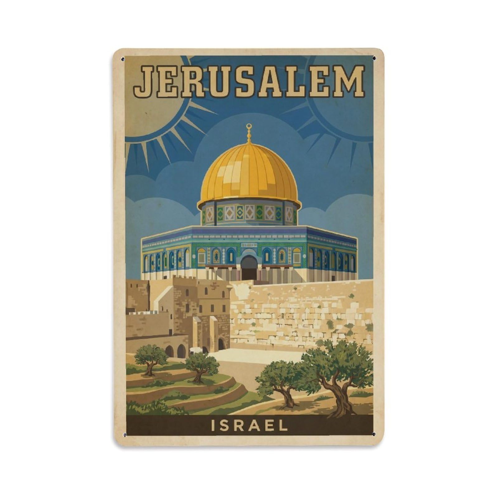 Metal Tin Sign Vintage Travel Israel Jerusalem Wall Deco