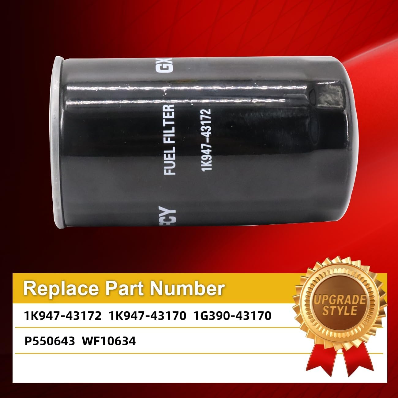 1K947-43172 Fuel Filter Replace 1K947-43170 1G390-43170 P550643 WF10634 Compatible with Kubota KX080-4 KX080-4S SVL65-2 SVL65-2C SVL75-2 SVL75-2C SVL75-2CA SVL95-2S SVL95-2SC V2607 V3307 V3800(4 Pcs)