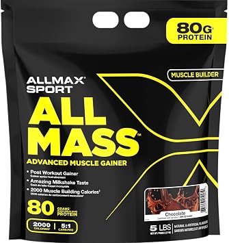ALLMAX ALLMASS, Chocolate - 5 lb - Advanced Muscle Gainer - Up to 80 Grams of Protein Per Serving - 51 Carb-to-Protein Ratio - Zero Trans Fat - Up to 24 Servings