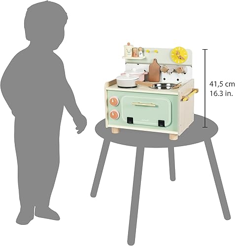 Miniatura 7 de Janod - Cocina de madera para niños - Cocina pequeña para niños - Equipada con horno, fregadero y 10 accesorios incluidos - Botones de sonido