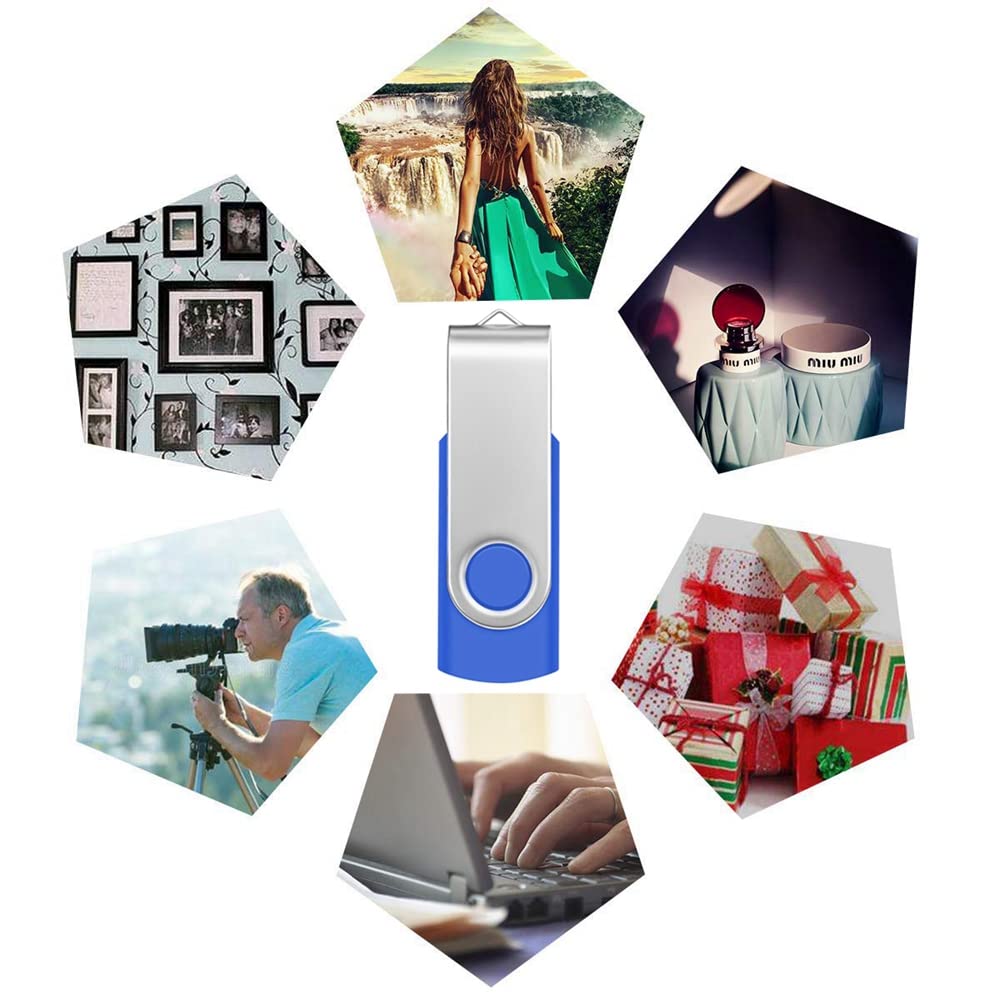 Pamięć USB 10 sztuk 64GB Pendrives - Metal USB 2.0 64 GB Pennine USB Elegancki Pen Drive z 10 sztuk smycze - FEBNISCTE Obrotowy niebieski klucz USB 64 Giga Pamięć Ekonomiczna Świetny zestaw Pennette