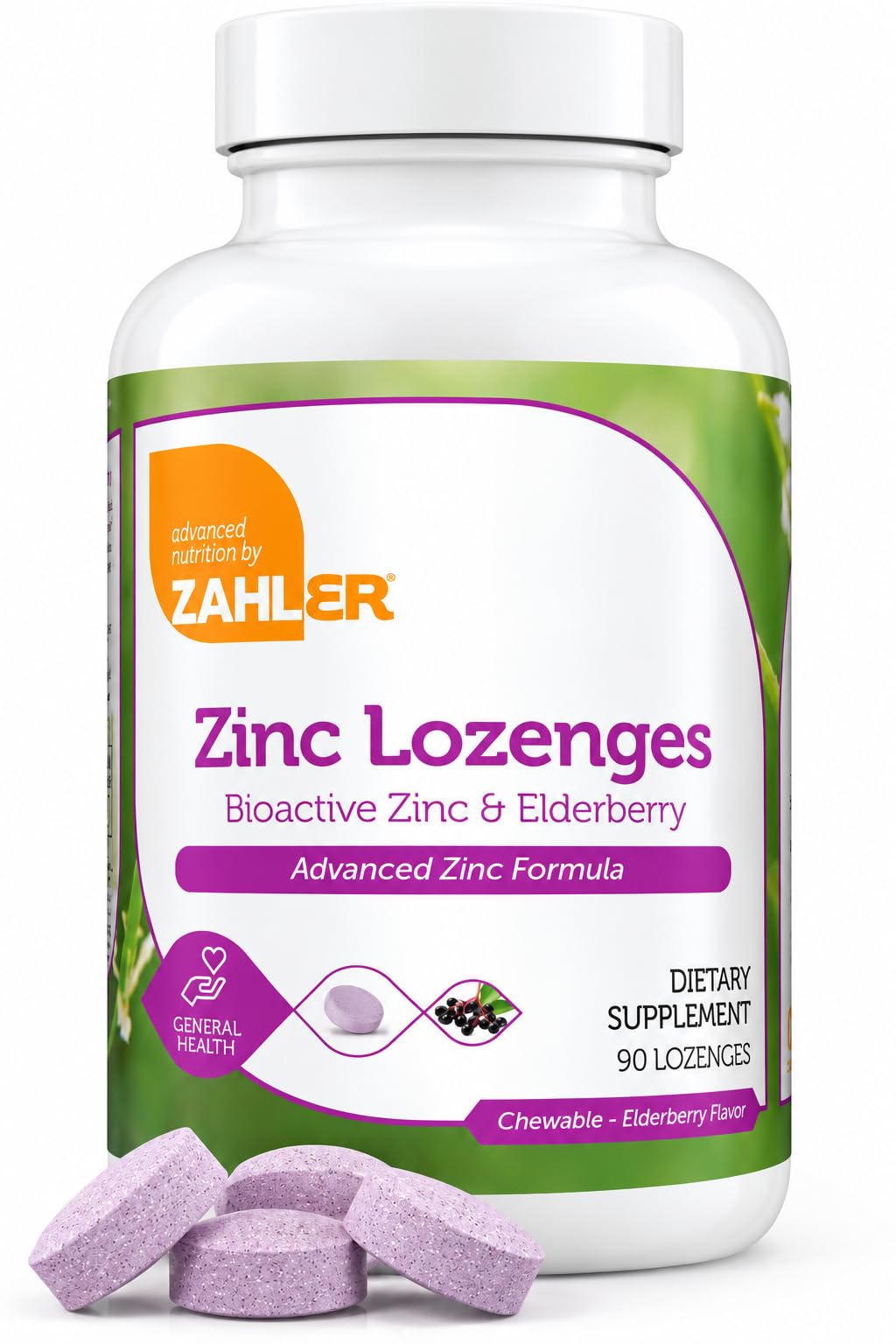 Zahler Elderberry Zinc Lozenges for Adults & Kids - Νοστιμότατο μασώμενο ψευδάργυρο & Sambucus Elderberry Lozenges for Immune Support - Kosher, Made in USA - Συμπληρώματα ψευδαργύρου για άνδρες και γυναίκες (90 Count)