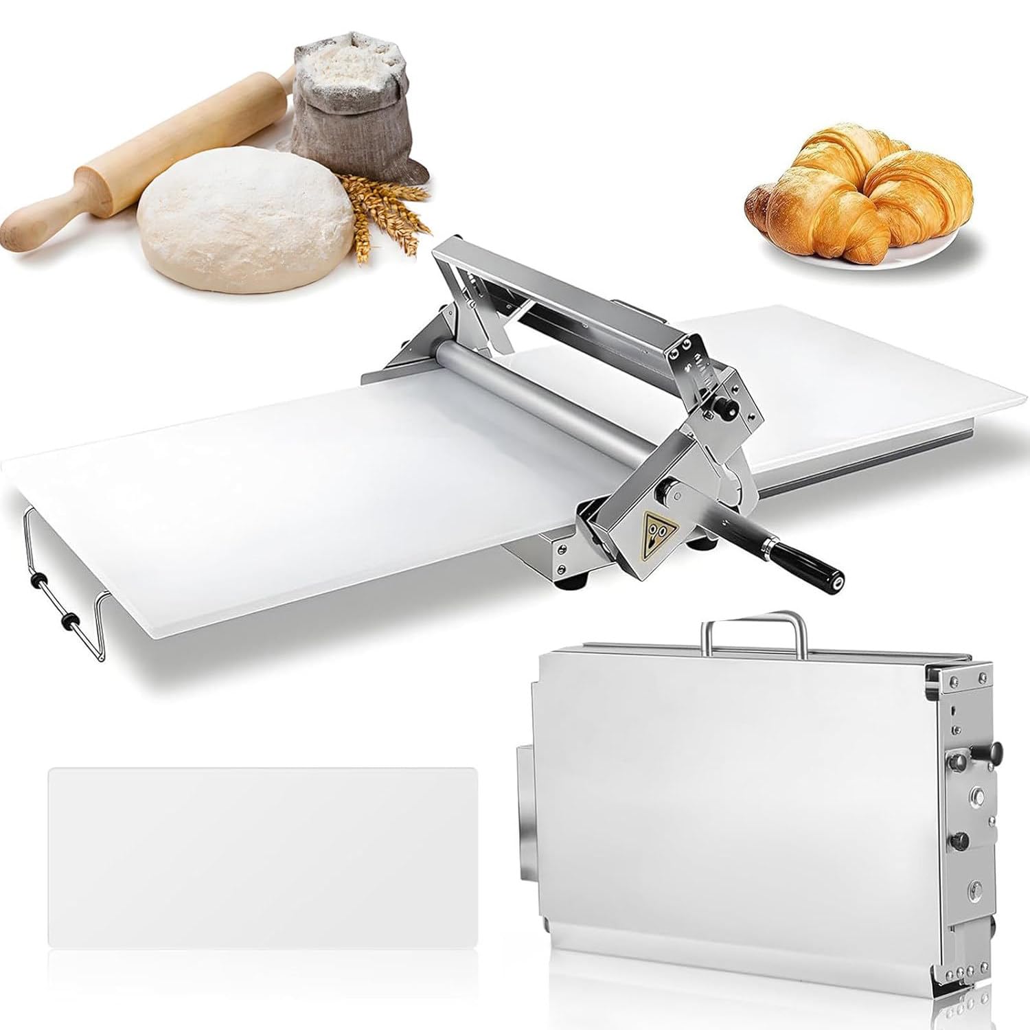 Faltbare Teigausrollmaschine, manuelle Teigausrollmaschine – Edelstahl, faltbar, 55 einstellbare Teigstärken für Hobbybäckereien und Großküchen, ideal für Pizza, Pasta und Croissants Type400