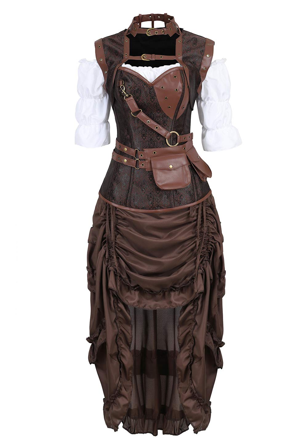 Grebrafan Steampunk Corsage Retro mit Piraten Rock und Bluse | Karneval Kostüm Korsett Damen Steam Punk