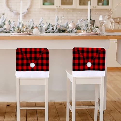 Vista 6 de CCINEE 6 fundas para respaldo de silla de Navidad, color negro y rojo, fundas para sillas de Navidad, diseño a cuadros, protector de silla