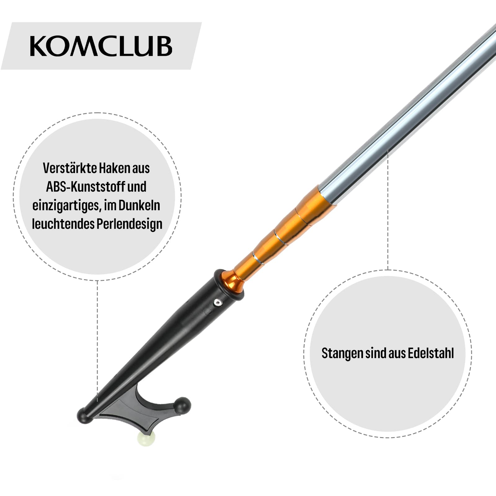 Gancio Telescopico Per Barche KOMCLUB 64-134cm - Con Perla Luminosa, Manico Antiscivolo E Design Galleggiante, Perfetto Per Ormeggio E Recupero
