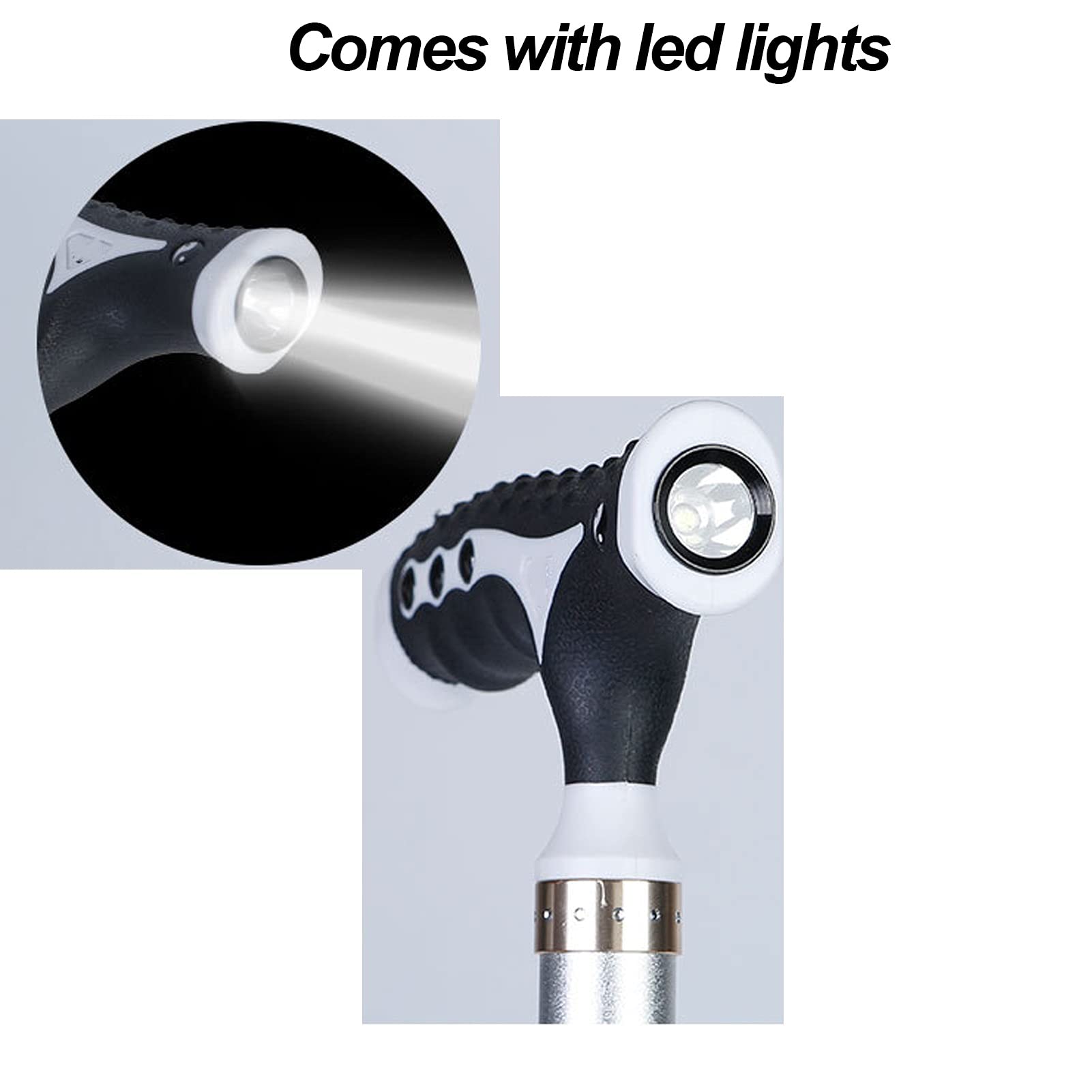 Bastón de Paseo Bastones para Mayores Asiento de bastón para caminar plegable, con bastón ajustable con luz LED, bastones de base antideslizantes de aluminio, soporte y ayuda de estabilidad para usuar