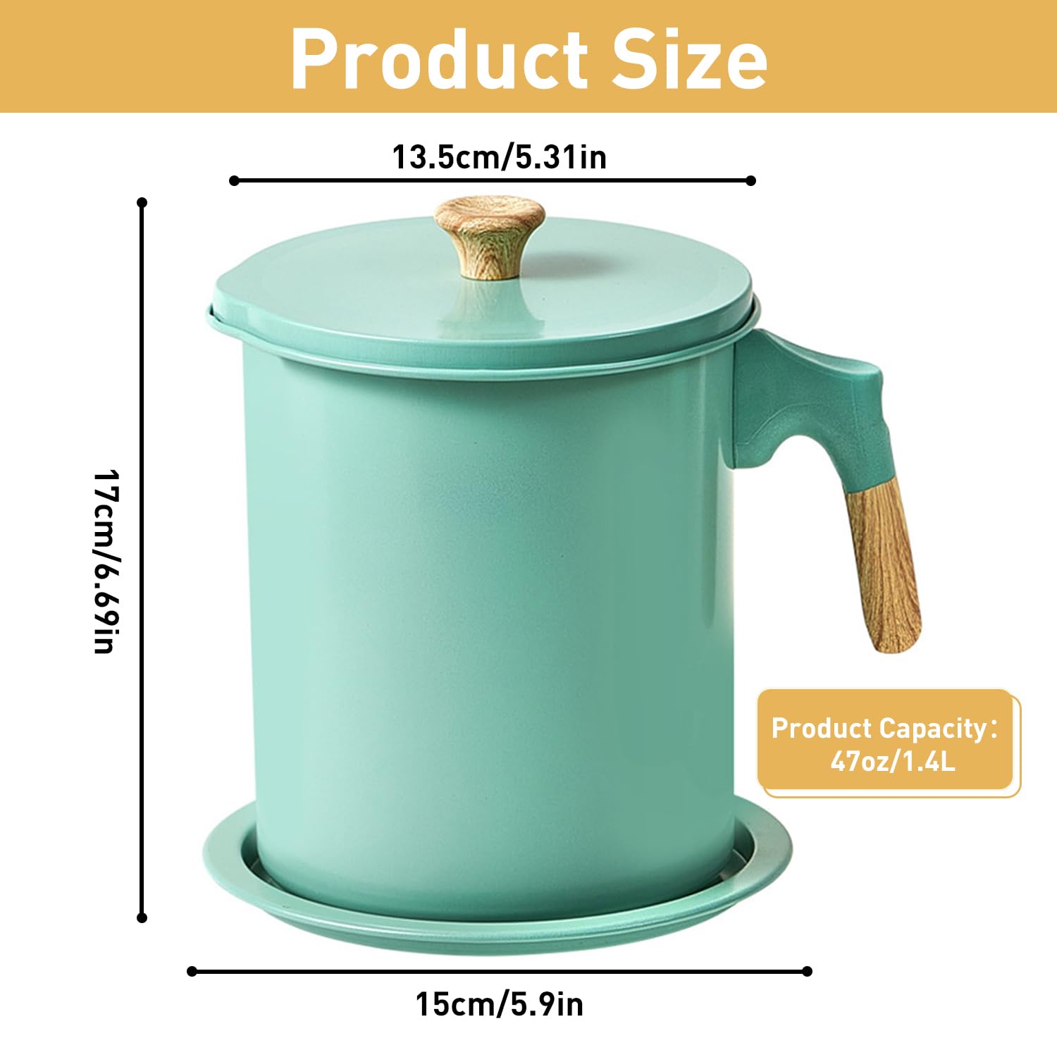 Contenedor De Grasa De Tocino Con Colador, Colador De Aceite De 47 Oz/1,4 L, Recipiente De Almacenamiento De Aceite Para Cocina, Filtro De Suministros De Almacenamiento De Aceite(Verde claro)