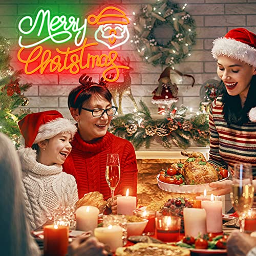 Image of Neon Signs Merry Christmas Neon Lights for Wall Decor LED Neon Light Signs LED Sign for Christmas Party Home Window Balcony Hanging Art Living Room Decorations 23.62x15.74 IN (with Merry Christmas Santa Claus)