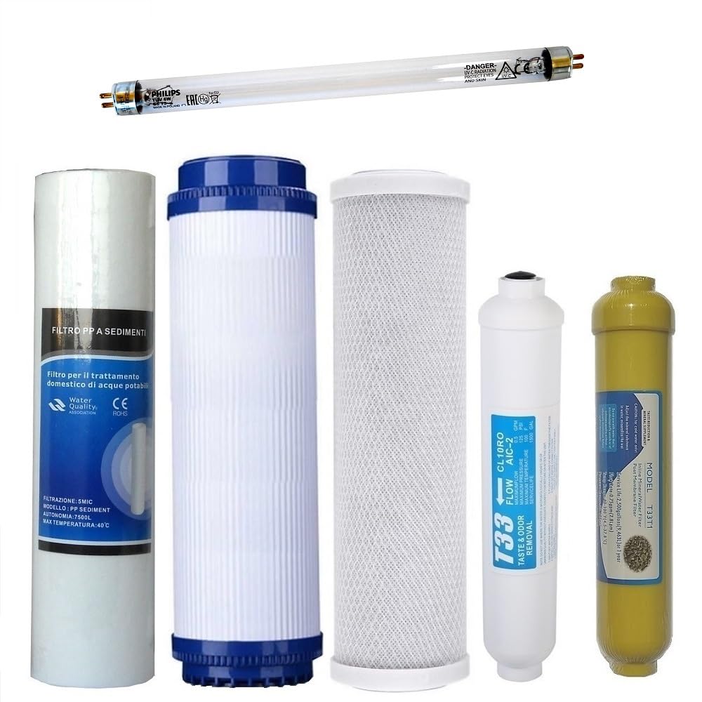 Filtri depuratore acqua Kit 5 filtri e Lampada UV 6 Watt osmosi inversa domestico | Acqua potabile dal rubinetto di casa