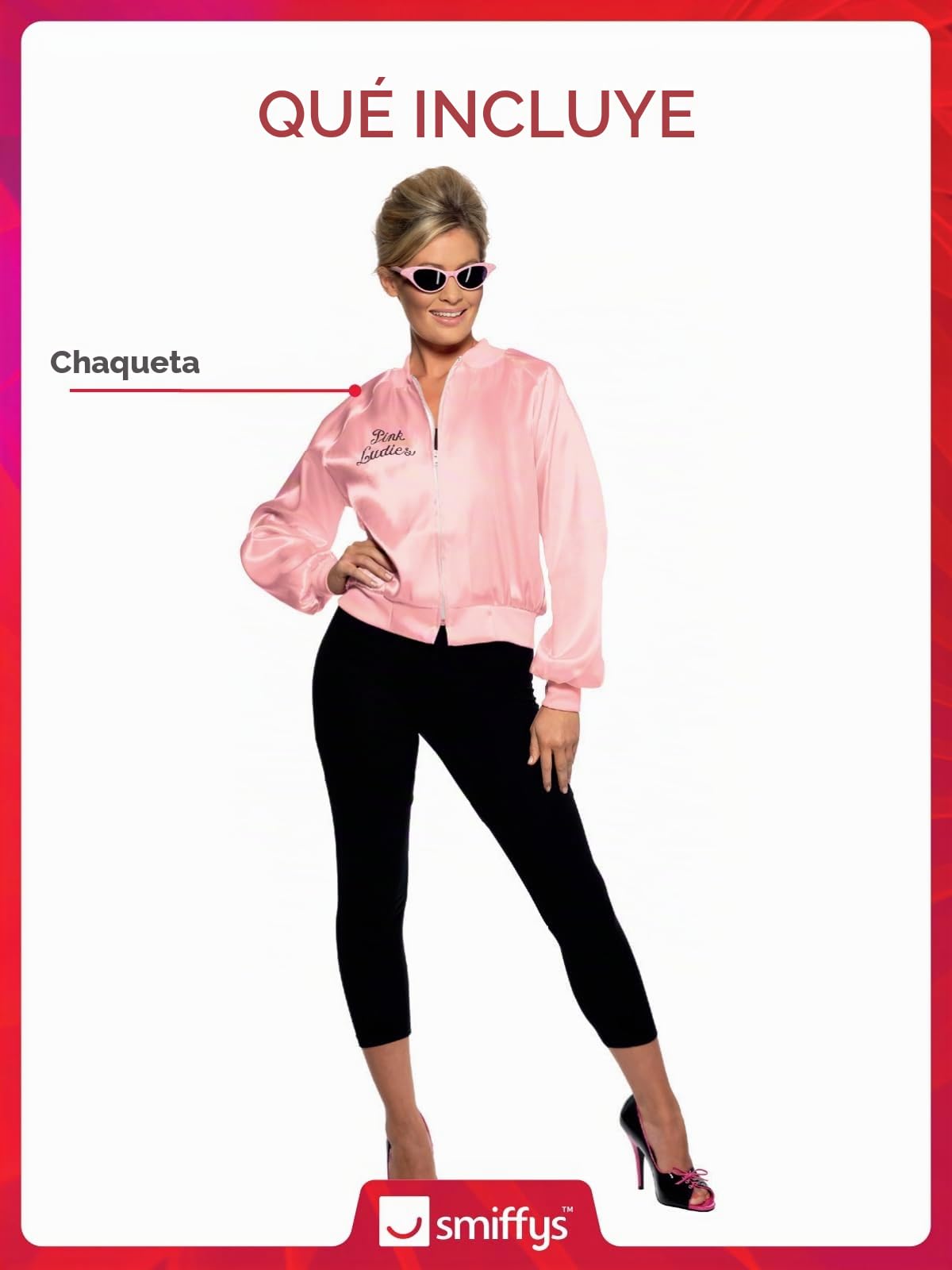 Smiffy'S 28385Xs Cazadora De Las Pink Ladies De Grease Con Logotipo Bordado, Rosado, Xs - Eu Tamaño 32-34