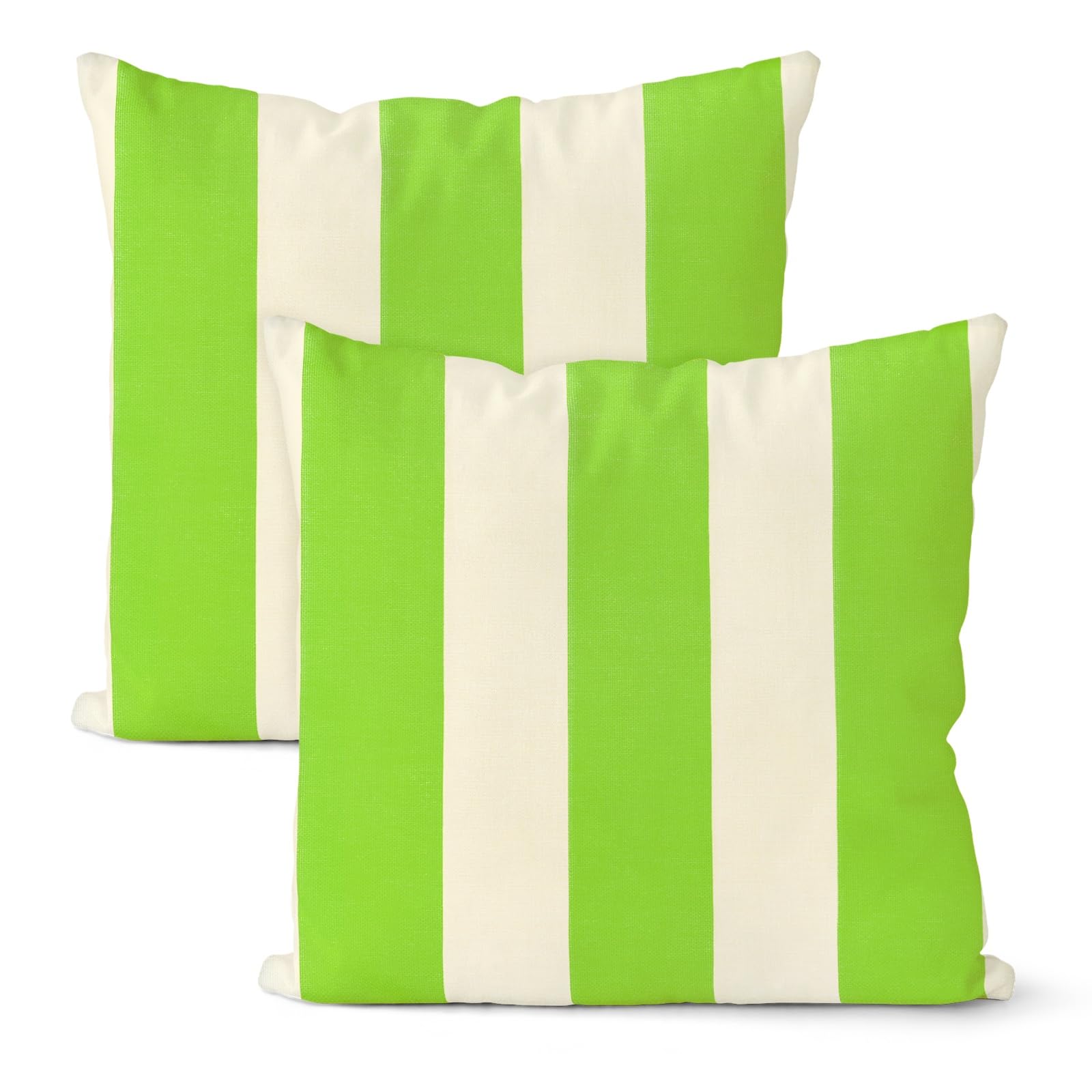 M METERXITY 2-Pack Outdoor Waterproof Throw Pillow Cover, 18x18 Inch Linen Striped Decorative Cushion Cover for Patio/Balcony/Garden, Water Resistant Pillow Case [Light Green]