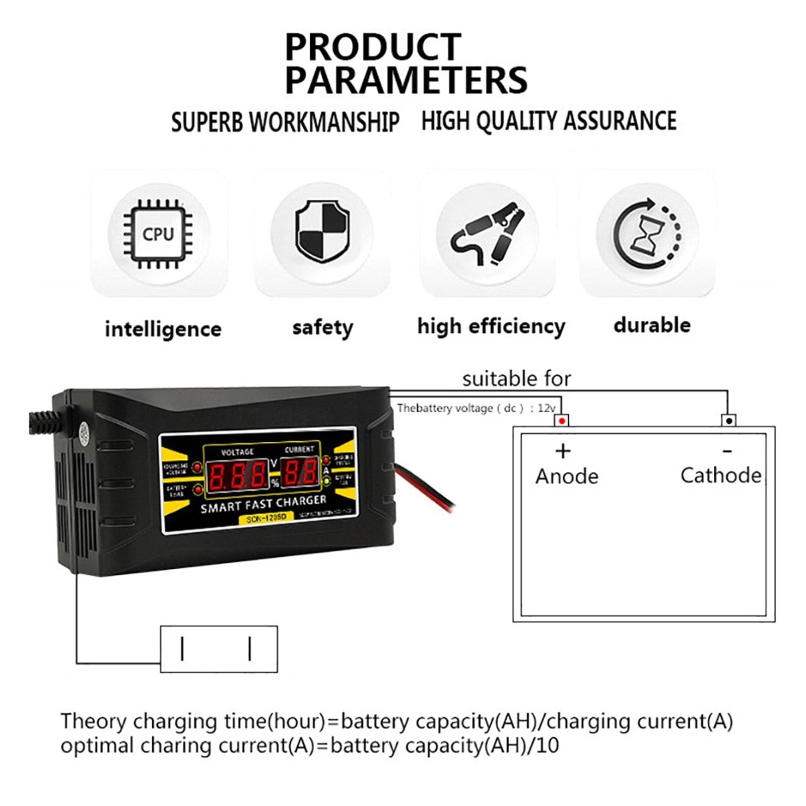 Cargador De Batería De Plomo Y Ácido De Carga Rápida Inteligente De 12V 6A Cargador De Batería De Coche Completamente Automático Pantalla LCD