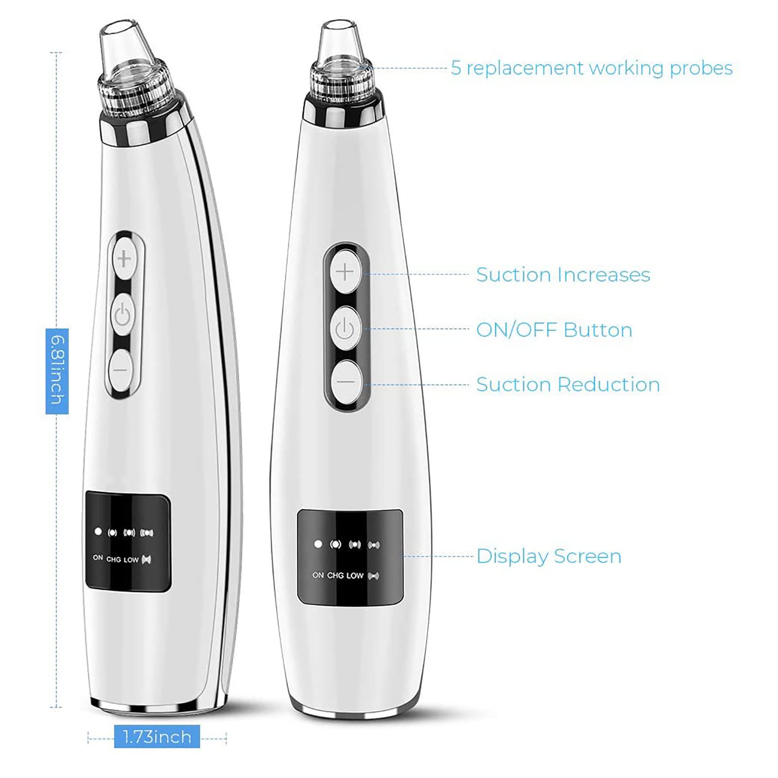 Aspirador de poros para eliminar puntos negros, limpiador de poros faciales, herramienta extractora de puntos blancos de comedones de acné, limpiador eléctrico de poros de aspiradora facial,