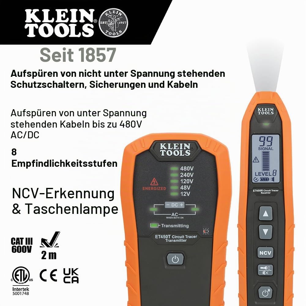 Klein Tools ET450 Advanced Circuit Breaker Finder and Wire Tracer Kit for Energized and Non-Energized Breakers, Fuses, and Wires