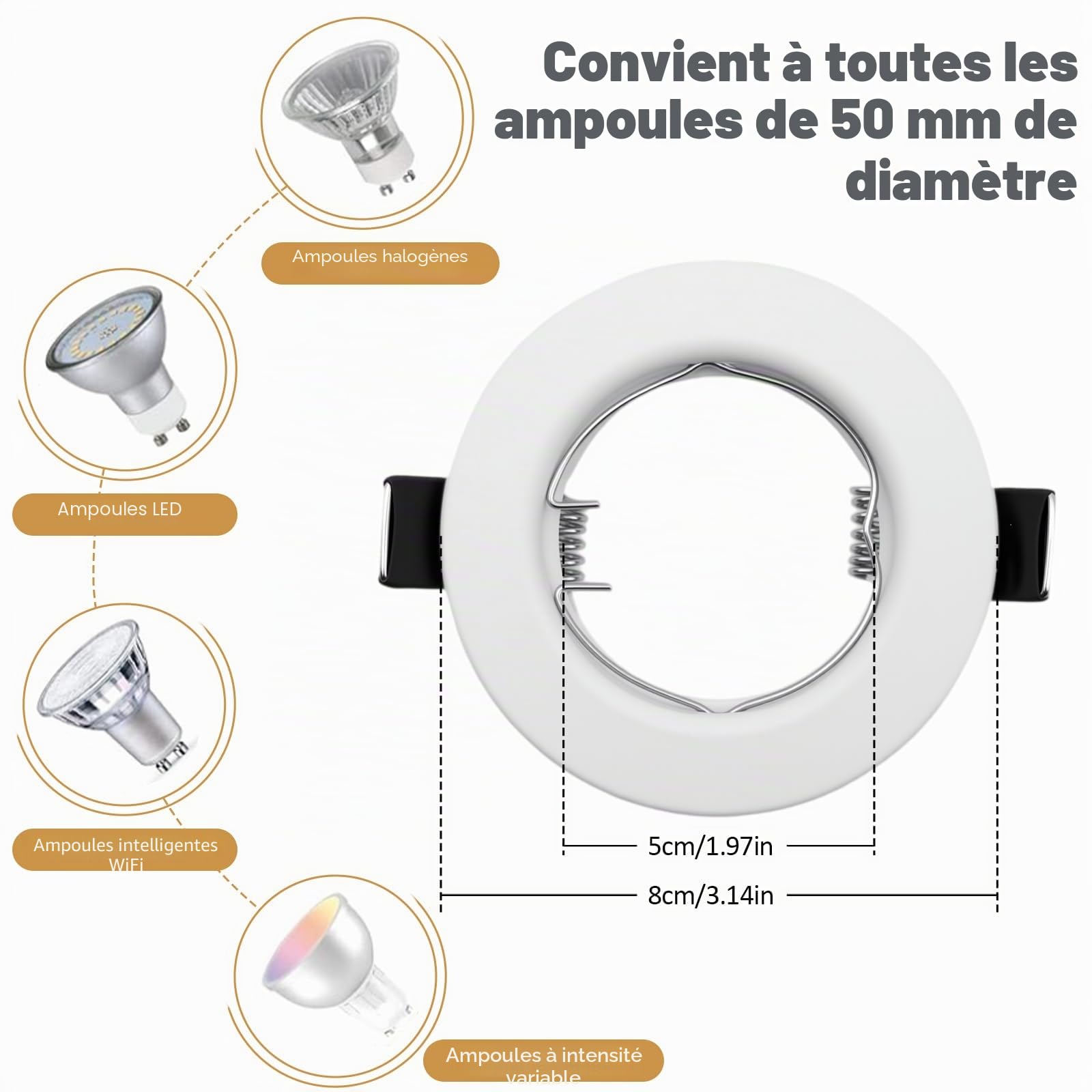 Lot de 24 Support Spot Encastrable GU10 Blanc Mat Sans Ampoule