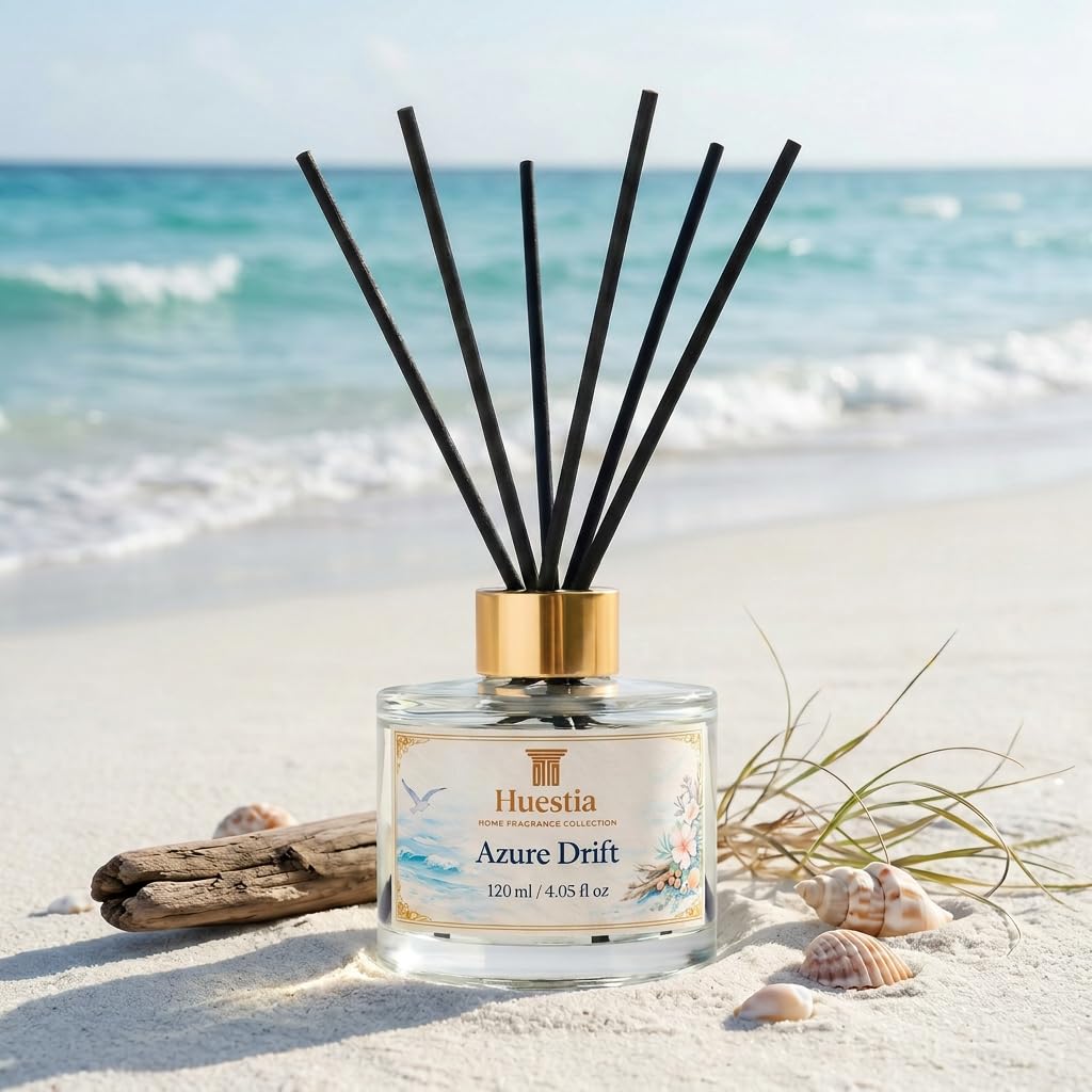 Azure Drift Home Perfume | Reed Diffuser Set, 120 ml | Ocean-Inspired Sea Salt & Driftwood Fragrance | Upto 60 Days | Premium Glass Bottle with 6 Fibre Reeds | for Living Room, Home & Office-image-5