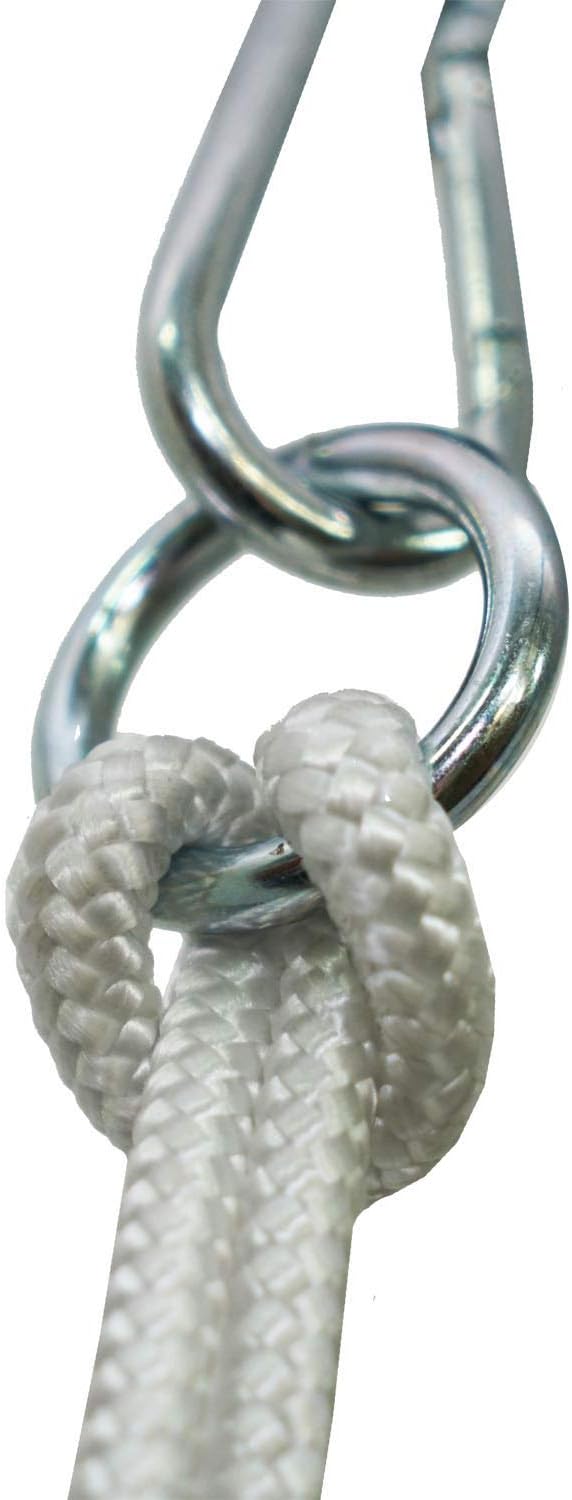 Close-up of a metal ring connecting to the swing rope.