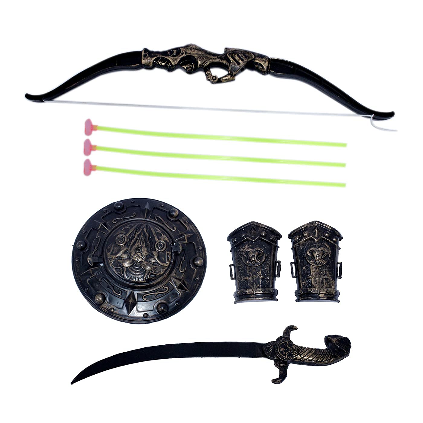 Verbier Combo Archery Bow and Arrow with 3 Cup Suction Arrows, 2 Arm Guards, with Shield Shooting Toys Set with Kids Talwar Toy for Kids Sports