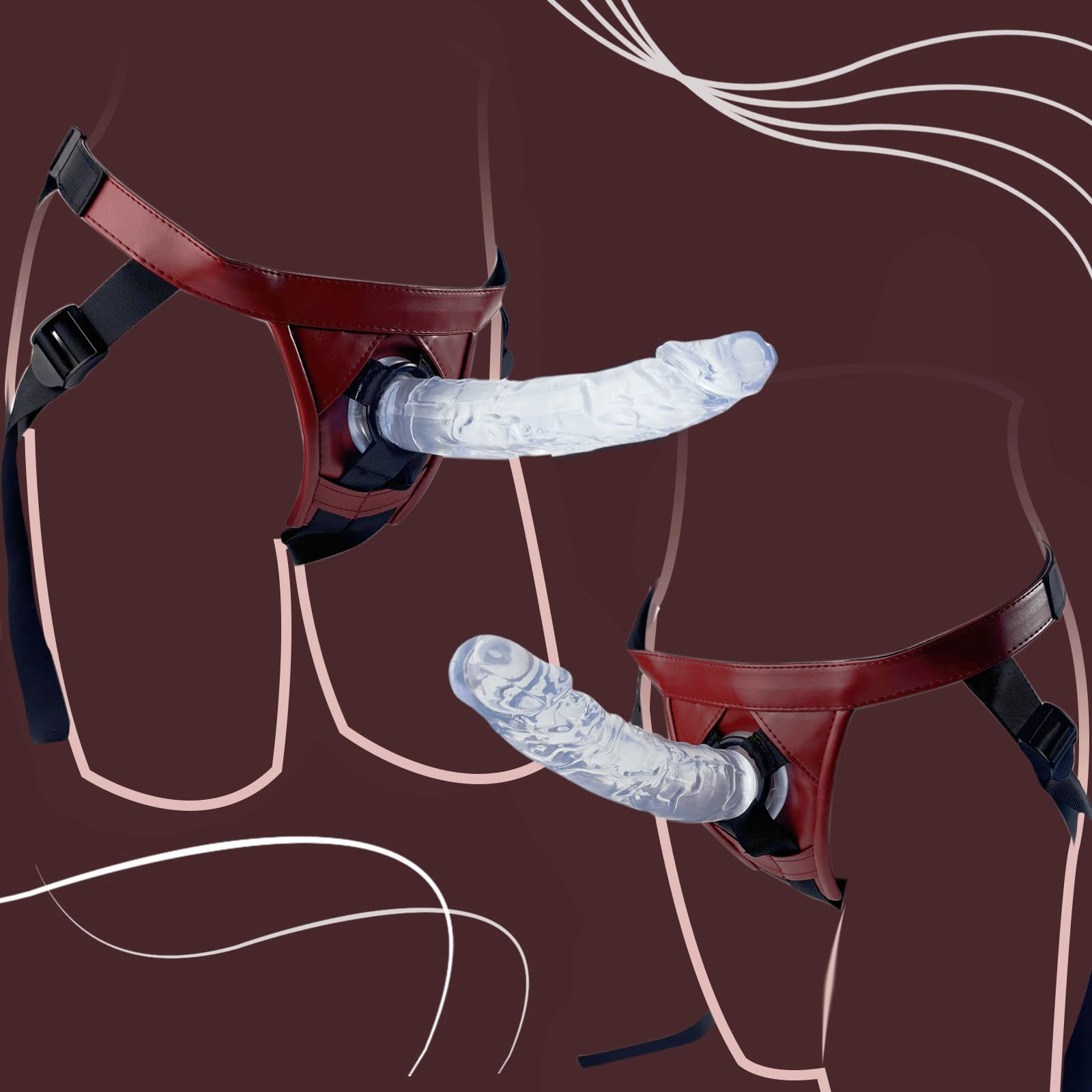 Strap On-Harness Lesbiche, Masturbatore Cintura con Cinghia Lesbica, Kit Realistico Strap On per Uomini e Donne Ventosa con Cintura, Dildo Realistici Sex Toys Anali, con Dildo Trasparente da 21.5cm, L