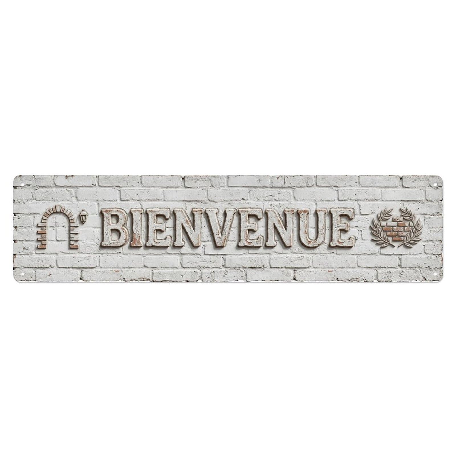 Whitewashed Brick Rustic Welcome Metal Tin Skinny Sign Plaque Wall Decor for Cafe, Club Bar, Office, Home Garden Metal Poster 4x16Inch