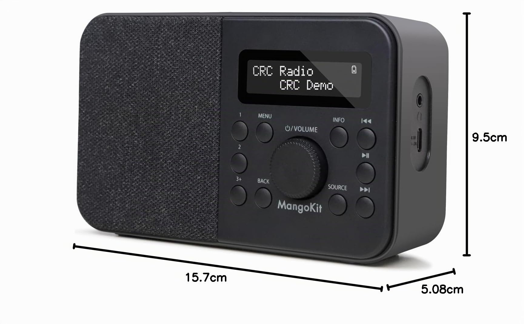 Radio Numérique DAB Portable FM Bluetooth avec Écran, Réveil, 40 Stations Préréglées - Noir