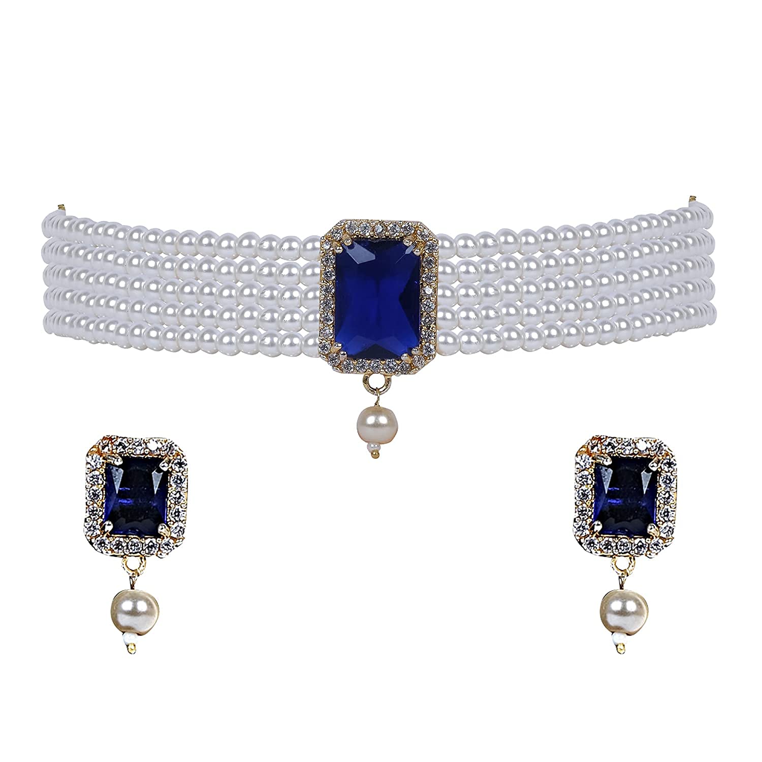 KENNICE Gold-Plated Traditional Handcrafted Pearls Beaded Choker Necklace With Earrings Jewellery Set For Women And Girls (B09CV6HG9B) Amazon Price History, Amazon Price Tracker