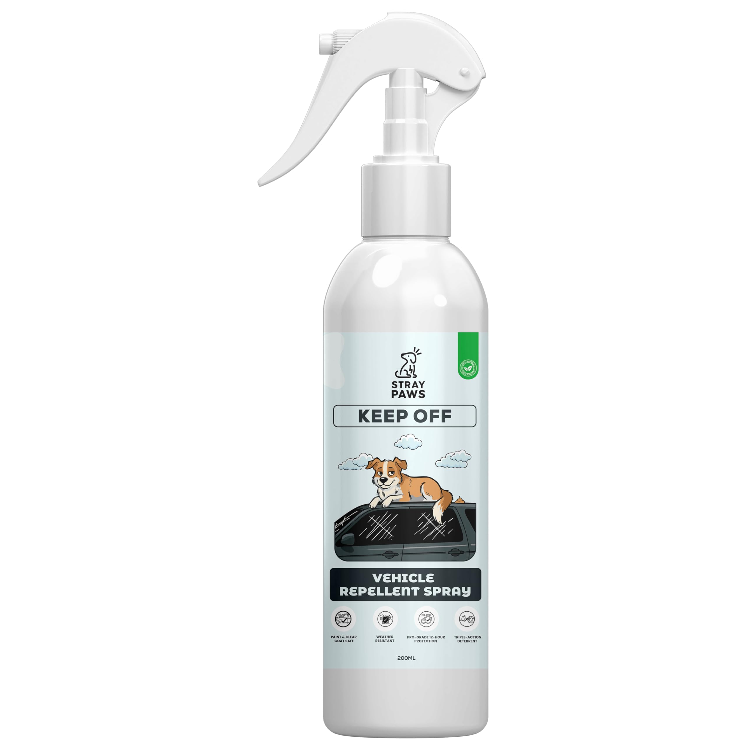 Stray Paws Keep Off Vehicle Repellent Spray β Dog Repellent Spray for Cars | Long-Lasting Overnight Protection | Helps Deter Scratching, Climbing & Marking | Paint-Safe, Non-Greasy Formula | 200 ml