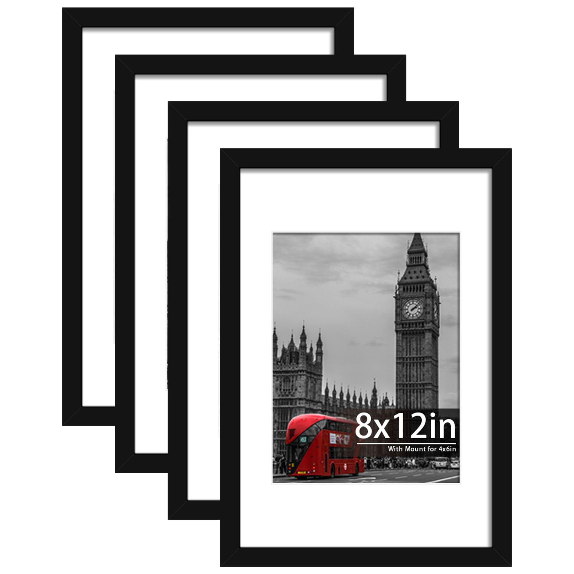 Tinkeps 4 Pack A4 Black Picture Frame, Engineered Wood and Plexiglass, A4 Frame with Mount for A5 Prints, Photos, and Posters, Tabletop and Wall Mountable — view 15