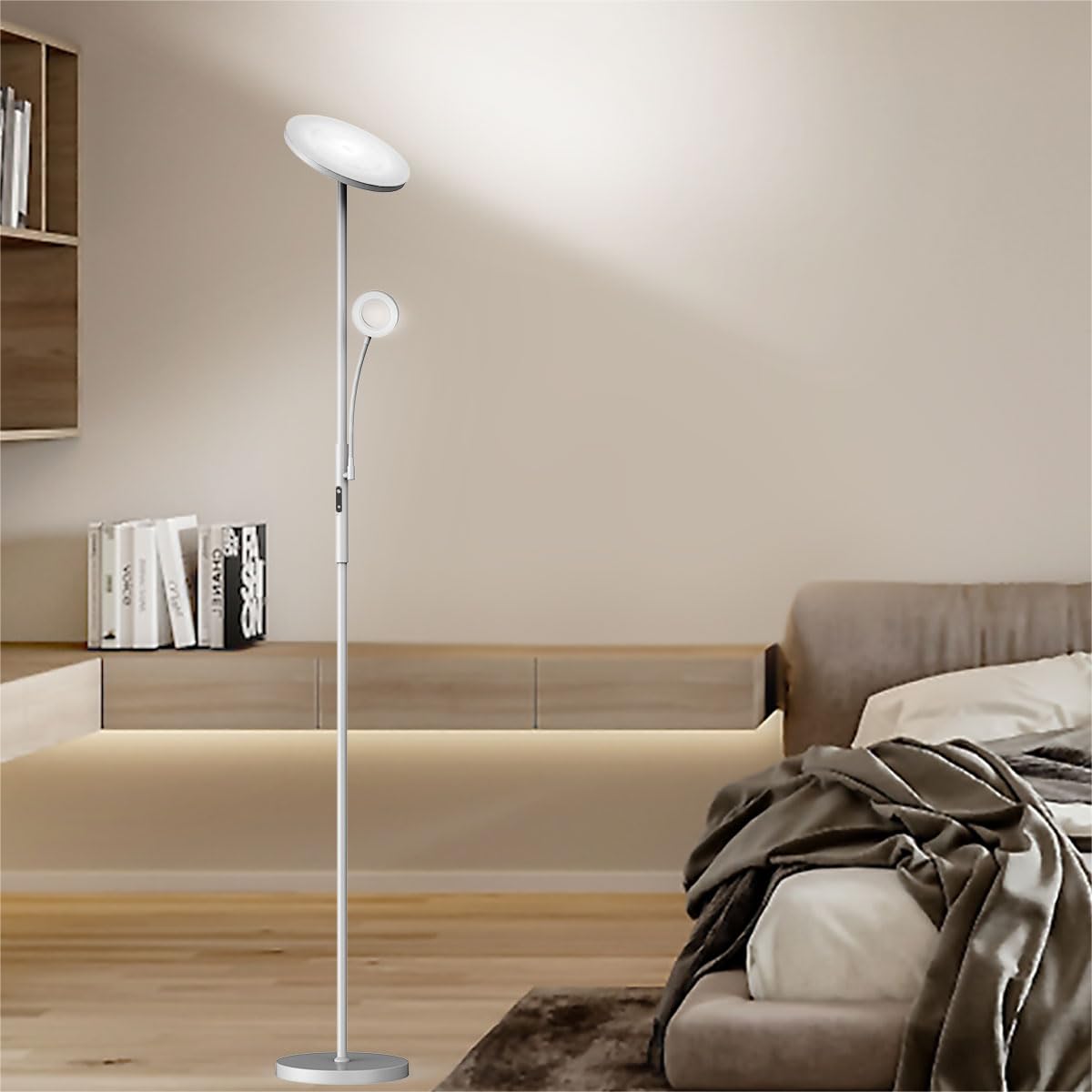 Stehlampe Leselampe Grau, 30W+5W 4200LM Deckenfluter LED, 3000K-6000K Stufenlos Dimmbar Stehleuchte Wohnzimmer mit Fernbedienung & Touch Steuerung, LED Standleuchte für Schlafzimmer,Büro