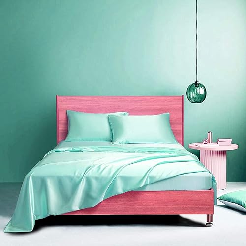 Juego de sábanas de 6 piezas de satén sedoso y lujoso de calidad de hotel, resistente a las arrugas y a la decoloración, juego de sábanas planas y