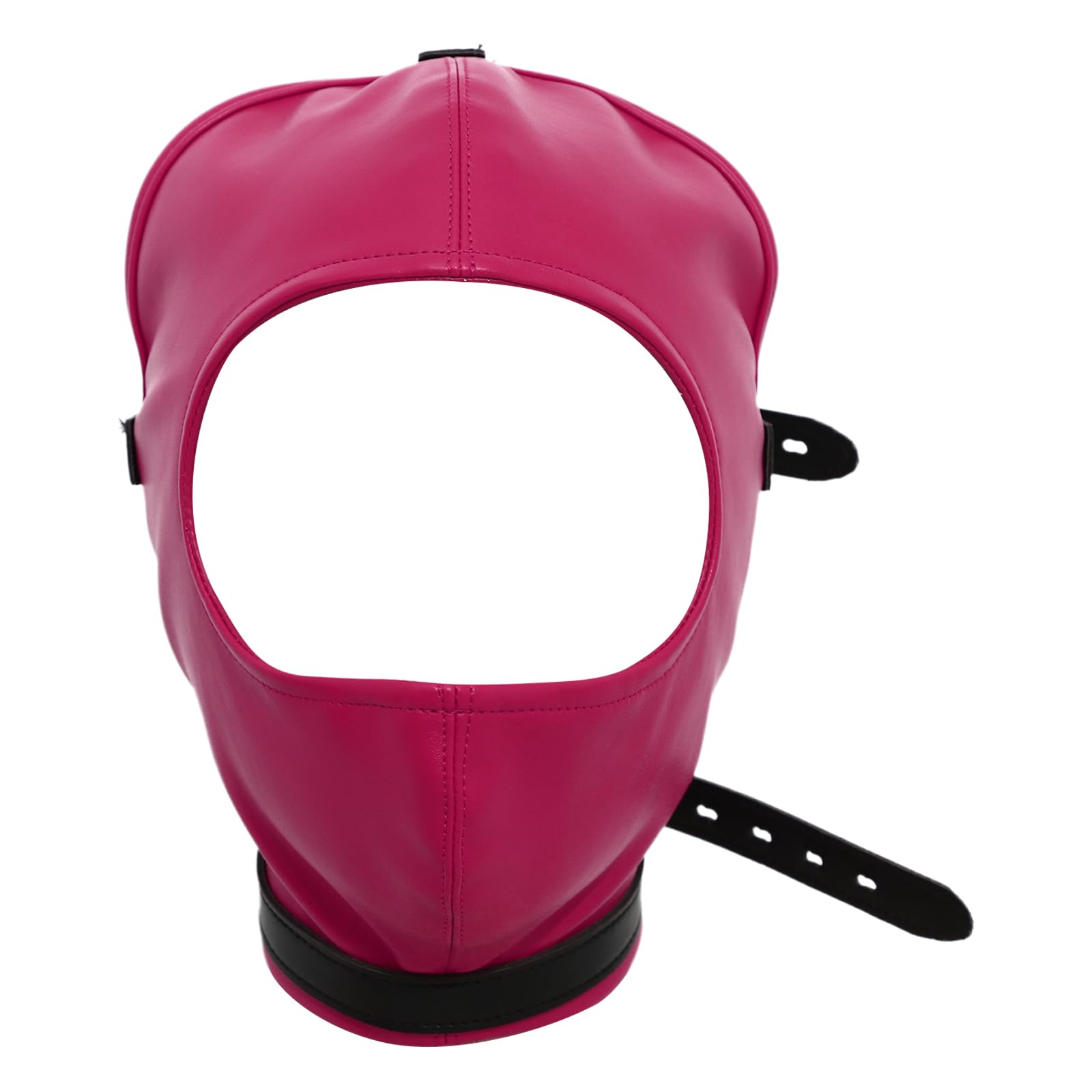 Aislor Leather Full Face Mask Gothic Prom Masquerade Holes Head Cover Adjustable Hood Hollow Out Headgear For Party Purple Red with Eyes Hole One Size
