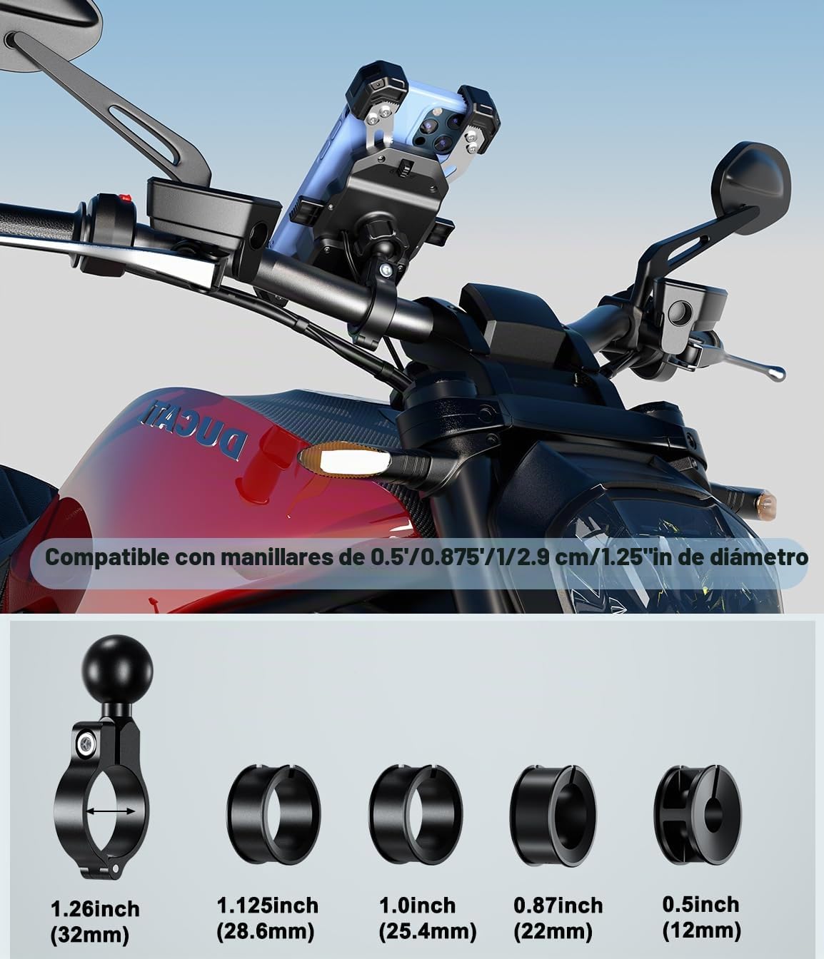 iMESTOU Cargador Inalámbrico USB C para Motocicleta con Cable de Anillo SAE-O Desmontable, se Adapta a Teléfonos de 5.5"-7.2" con Grosor de hasta 15 mm, Ancho <93 mm, Funciona con 12/24V Motocicleta