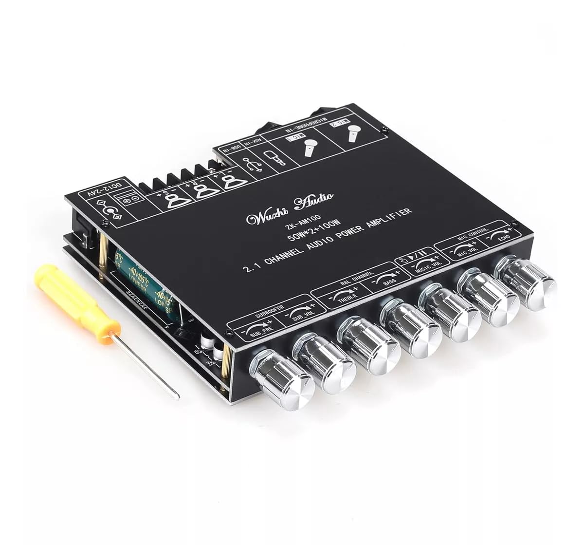 ZK-AM100 high power KTV Microphone and audio all in one 2.1 sound channel power amplifier board 50W*2+100W