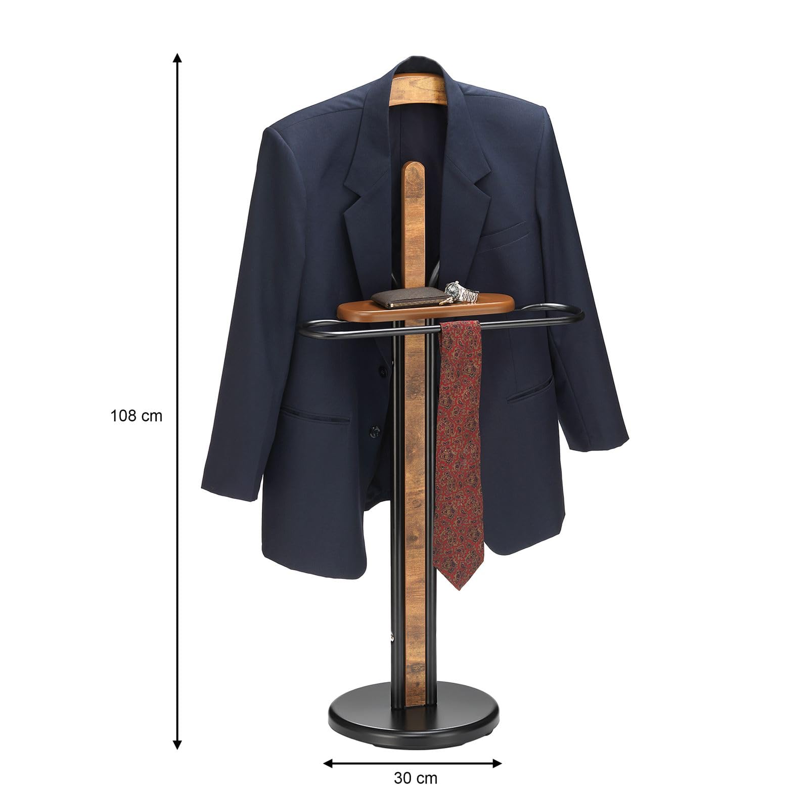 IDIMEX Valet de Chambre Fabio chevalet de Nuit Portant pour vêtements, Structure en métal laqué Noir et Finition en MDF Effet Vieux Bois
