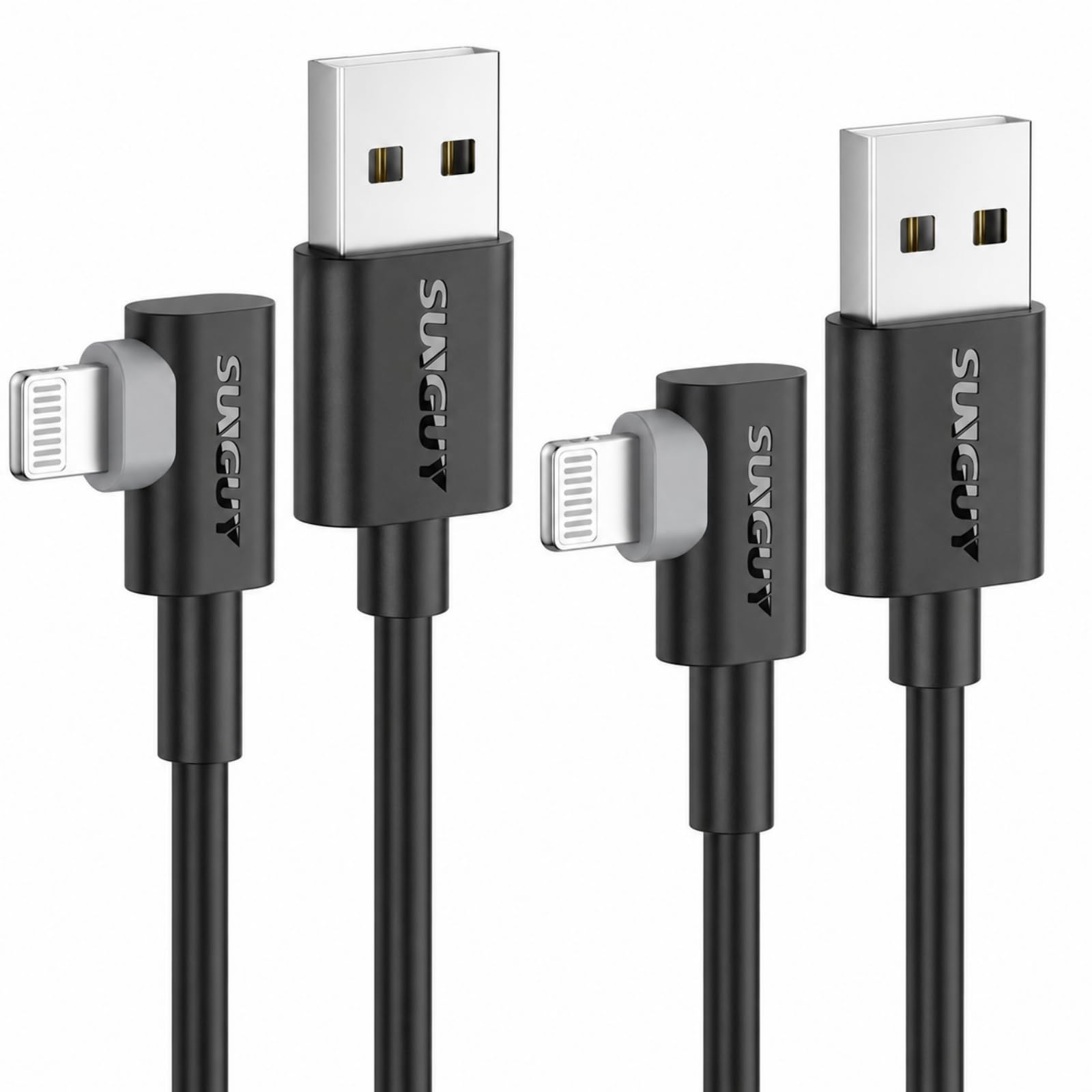 SUNGUY Cavo USB-Light-ning 90 gradi, [2 pezzi da 0,3 m] Cavo di ricarica Light-ning CarPlay corto certificato MFi con connettore ad angolo retto, compatibile con iPhone serie11-14 /iPad/iPod