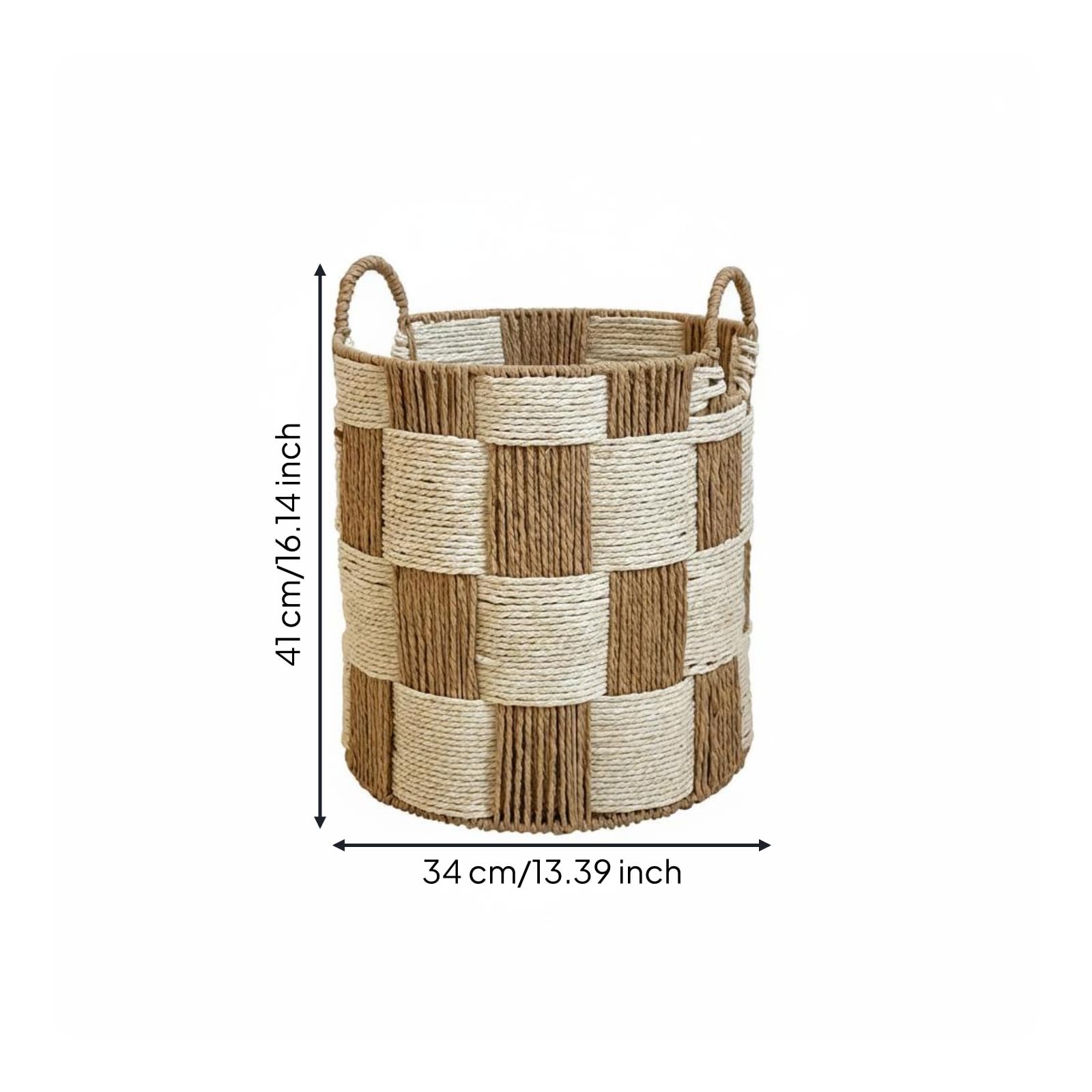 MagiDeal Cesta de Ropa Tejida Cesto Canasta Contenedor Tejido a Mano con Cuerda de Papel y Estructura de Hierro Cuerpo de Gran, Pequeño 34cm X 41cm, Cesta Redonda Pequeña