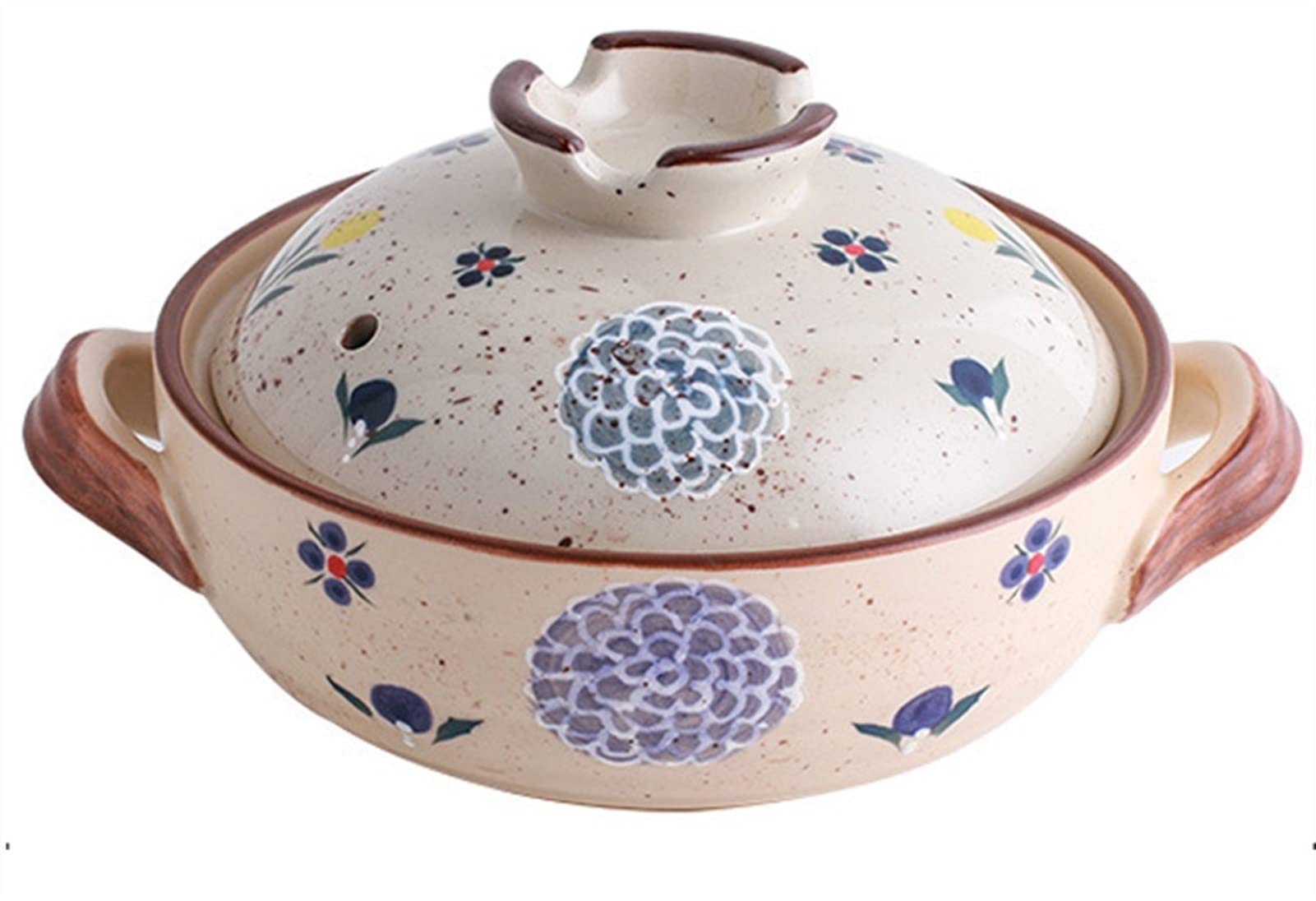Japanese Style Donabe Earthenware Clay Pot, Round Porcelain Cooking Hot Pot with Lid and Handle, Ceramic Casserole, Stovetop Stew Pot, Soup Pot (Color : A, Size : 1.5L)
